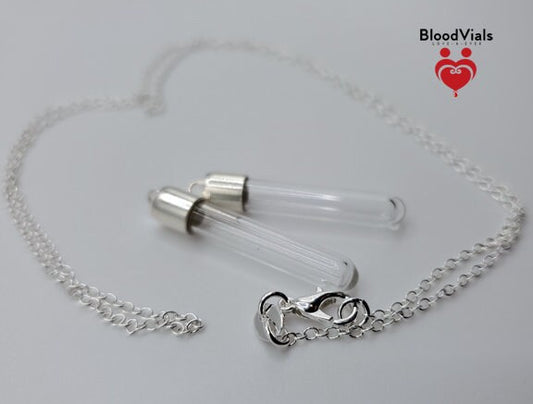 2 Sterling BloodVials Cord Necklaces or .925 Silver Chains Kit (BloodBond)