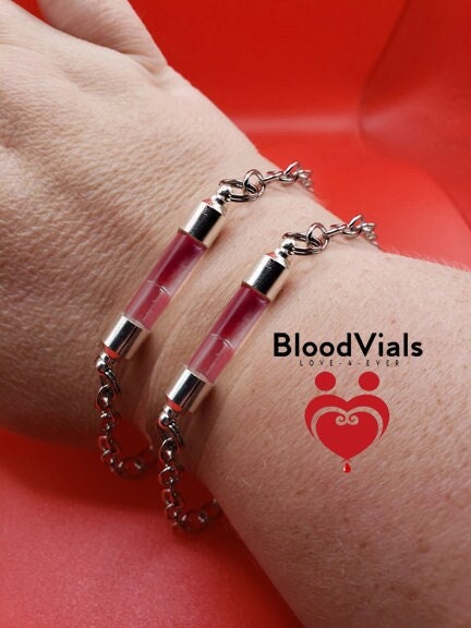 2 BloodVial Link Bracelets Kit Easily Adjustable Length Shortening from 10" Maximum (BloodBond)