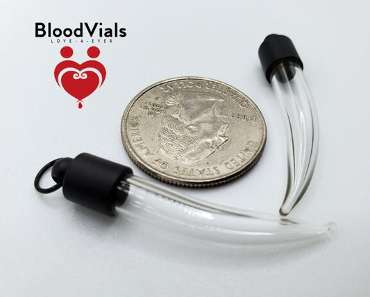 2 Black Fang Claw Necklace BloodVials with Black Cords Kit (BloodBond)