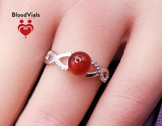 Sterling Infinity BloodVial Ring Kit with White Zircons & White or Yellow Gold-plated Solid .925 Silver Adjustable 5-9 Sizes (BloodBond)