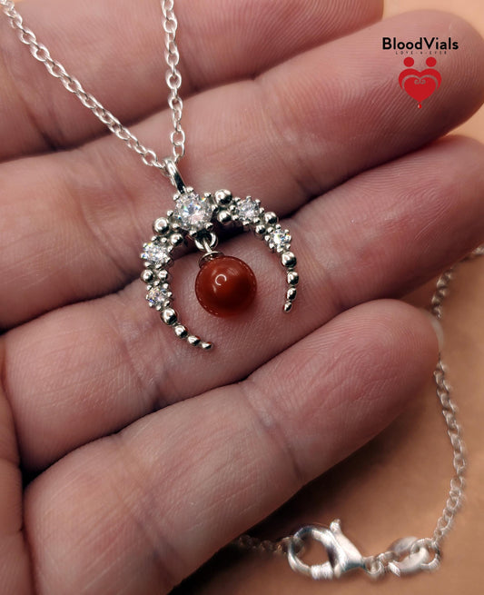 1 Sterling Rhodium-plated Crescent Moon BloodVials Necklace Kit with 18" .925 Silver Chain (BloodBond)