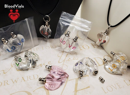 2 Glass Half-Heart BloodVials Pendant Kit Necklaces with 18" Black Cords (BloodBond)