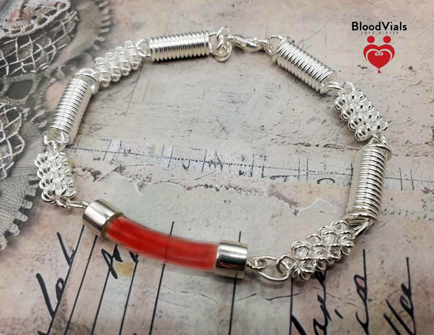 Sterling Springs BloodVial Bracelet Kit .925 Solid Silver - Adjustable to Shorter than 9.5" Maximum Length (BloodBond)