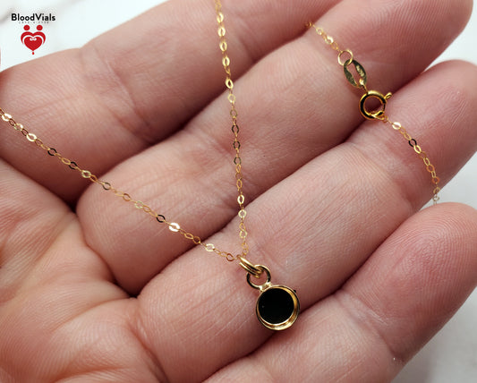 1 Solid 14K Gold Petite Droplet Pendant BloodVial Epoxy Resin Necklace Kit with 18K Solid Gold 19.5" Delicate Link Chain (BloodGem)