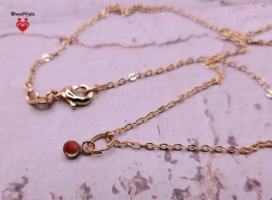 1 Solid 14K Gold Tiny Charm Pendant BloodVial Epoxy Resin Necklace Kit with 14K Gold Filled 18" Link Chain (BloodGem)