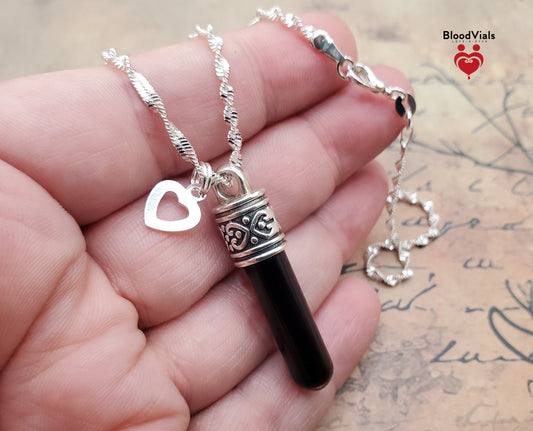 1 Sterling Ornate BloodVial Necklace Kit with Solid .925 Chain Necklace (BloodBond)