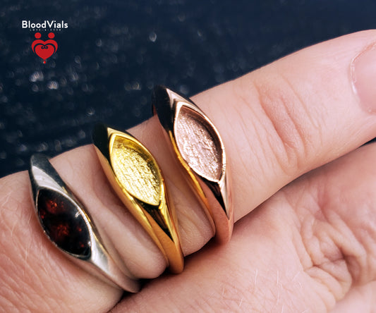 1 Gold Plated .925 Solid Sterling Minimalist BloodVial Ring Epoxy Resin Kit Adjustable 3.5-10.5 Sizes (BloodGem)