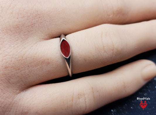 1 Gold Plated .925 Solid Sterling Minimalist BloodVial Ring Epoxy Resin Kit Adjustable 3.5-10.5 Sizes (BloodGem)