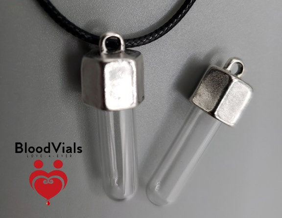 2 Hex Nut BloodVials Pendant Kit with Worn Patina and 18" Black Cord (BloodBond)