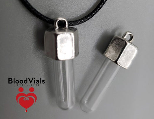 2 Hex Nut BloodVials Pendant Kit with Worn Patina and 18" Black Cord (BloodBond)