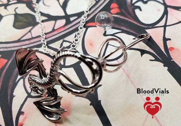 1 Sterling Dragon BloodVial Pendant Kit Necklace with 18" Solid .925 Silver Link Chain (BloodBond)