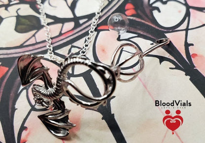 1 Sterling Dragon BloodVial Pendant Kit Necklace with 18" Solid .925 Silver Link Chain (BloodBond)