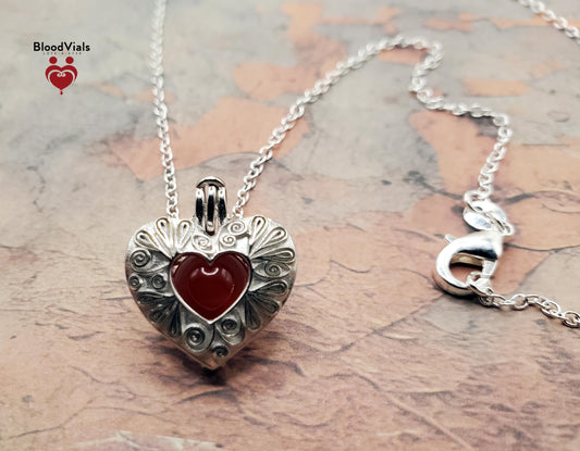 1 Sterling Swirl Heart BloodVial Necklace Kit with 18" Solid .925 Silver Link Chain (BloodBond)