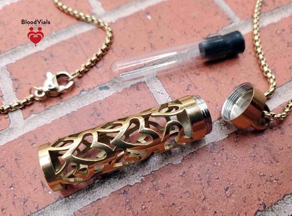 1 Heart Cylinder BloodVial Pendant Kit Necklace with Approximately 27" Matching Chain (BloodBond)