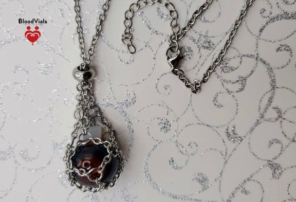 1 Net BloodVial Necklace Kit with 20.5" - 22.5" Adjustable Silvertone Chain (BloodBond)