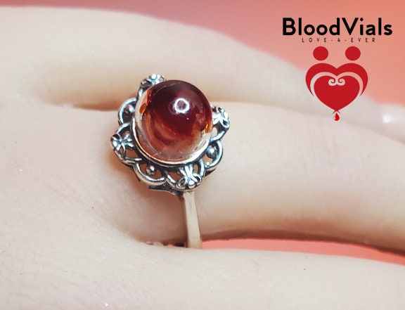 Sterling Scalloped BloodVial Ring Kit Solid .925 Silver Adjustable 7.5-11 Sizes (BloodBond)
