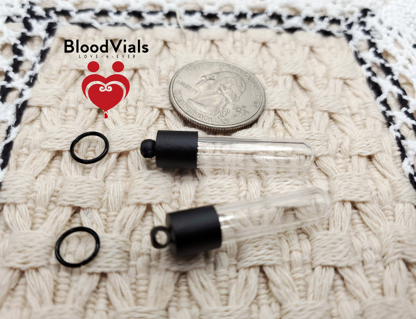 2 Black BloodVial Pendant Kit Necklaces with 18" Black Cords (BloodBond)