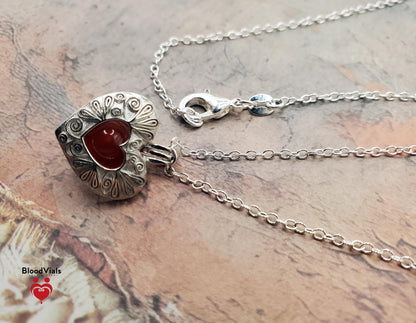 1 Sterling Swirl Heart BloodVial Necklace Kit with 18" Solid .925 Silver Link Chain (BloodBond)
