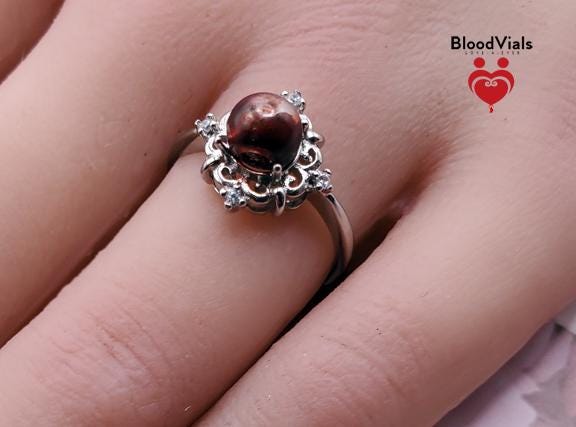 Sterling Diamond Sparkle BloodVial Ring with White Zircons Adjustable 6-11 Sizes .925 Solid Silver (BloodBond)