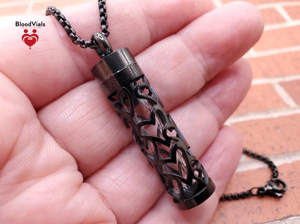 1 Heart Cylinder BloodVial Pendant Kit Necklace with Approximately 27" Matching Chain (BloodBond)