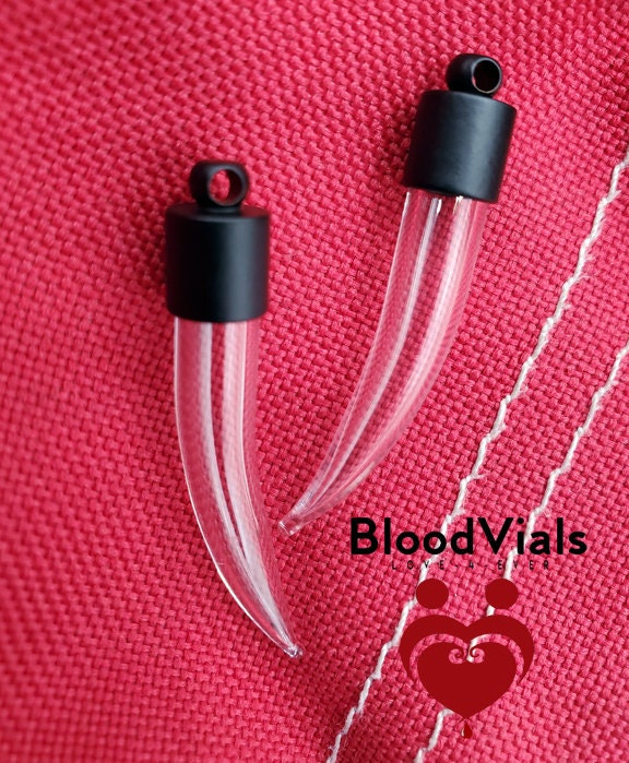 2 Black Fang Claw Necklace BloodVials with Black Cords Kit (BloodBond)