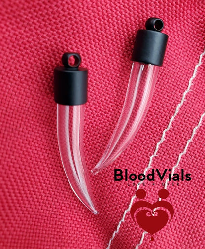2 Black Fang Claw Necklace BloodVials with Black Cords Kit (BloodBond)