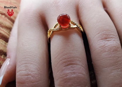 Sterling Infinity BloodVial Ring Kit with White Zircons & White or Yellow Gold-plated Solid .925 Silver Adjustable 5-9 Sizes (BloodBond)