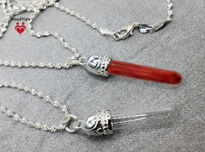 1 Sterling Decorative Dome BloodVial Necklace Kit with 30" Long Chain Solid .925 Twist Necklace (BloodBond)