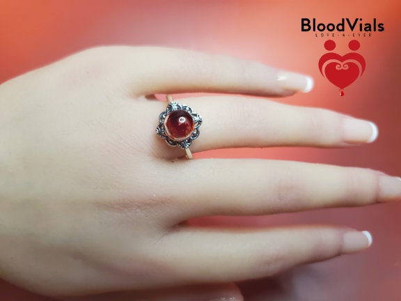 Sterling Scalloped BloodVial Ring Kit Solid .925 Silver Adjustable 7.5-11 Sizes (BloodBond)