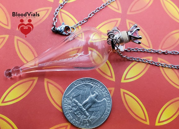 1 Apothecary Bottle BloodVial Pendant Necklace Kit with 25" Silvertone Stainless Steel Chain (BloodBond)