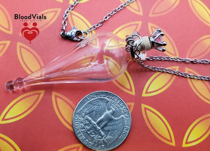 1 Apothecary Bottle BloodVial Pendant Necklace Kit with 25" Silvertone Stainless Steel Chain (BloodBond)