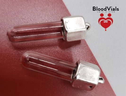 2 Hex Nut BloodVials Pendant Kit with Worn Patina and 18" Black Cord (BloodBond)