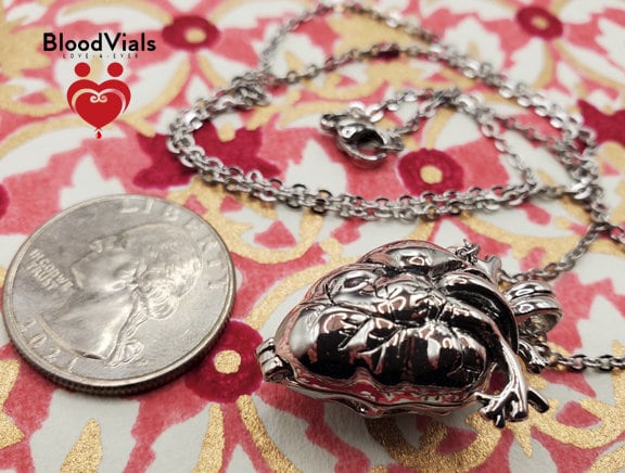 1 Anatomical Heart Locket BloodVial Necklace Kit with 20" Stainless Steel Chain (BloodBond)