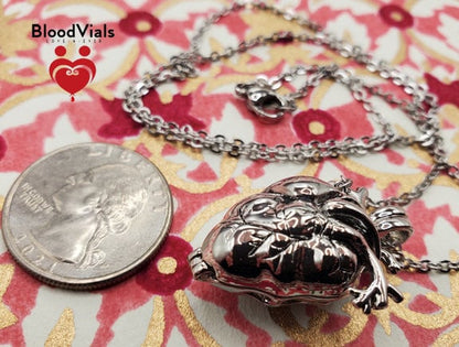 1 Anatomical Heart Locket BloodVial Necklace Kit with 20" Stainless Steel Chain (BloodBond)