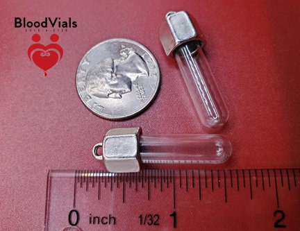 2 Hex Nut BloodVials Pendant Kit with Worn Patina and 18" Black Cord (BloodBond)