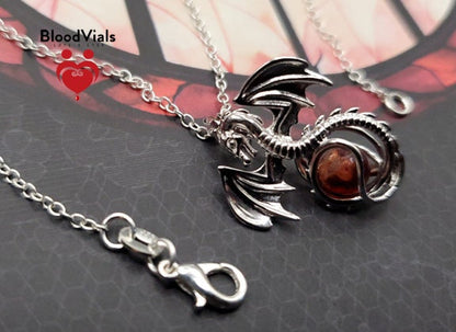 1 Sterling Dragon BloodVial Pendant Kit Necklace with 18" Solid .925 Silver Link Chain (BloodBond)