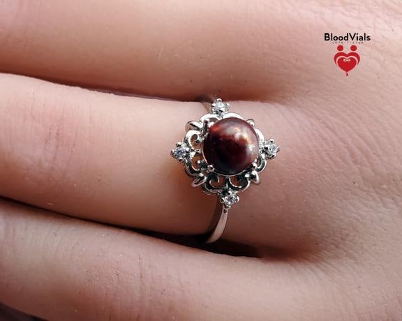 Sterling Diamond Sparkle BloodVial Ring with White Zircons Adjustable 6-11 Sizes .925 Solid Silver (BloodBond)