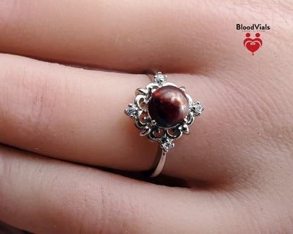 Sterling Diamond Sparkle BloodVial Ring with White Zircons Adjustable 6-11 Sizes .925 Solid Silver (BloodBond)