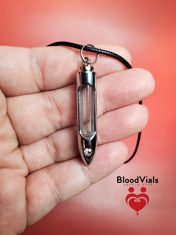 1 Bullet BloodVial Kit Pendant Necklace with 18" Black Cord (BloodBond)