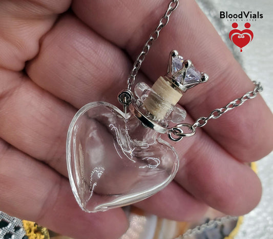 1 Gem Stopper Heart BloodVial Pendant Kit Necklace with 24.5" Stainless Steel Link Chain (BloodBond)