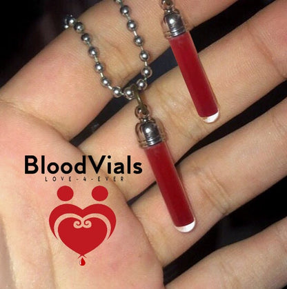 2 Domed Cap BloodVials DIY Necklaces Kit with 18" Black Cords (BloodBond)