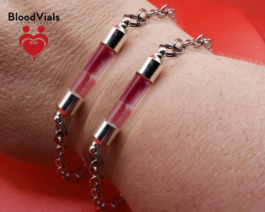 2 BloodVial Link Bracelets Kit Easily Adjustable Length Shortening from 10" Maximum (BloodBond)