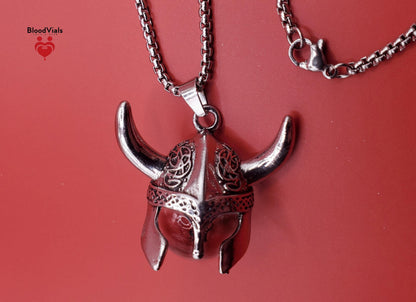 1 Viking Helmet BloodVial Necklace Kit with 24" Silvertone Chain (BloodBond)