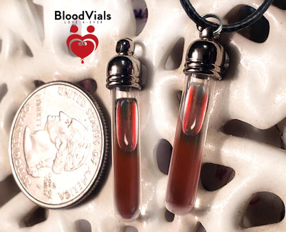 2 Domed Cap BloodVials DIY Necklaces Kit with 18" Black Cords (BloodBond)