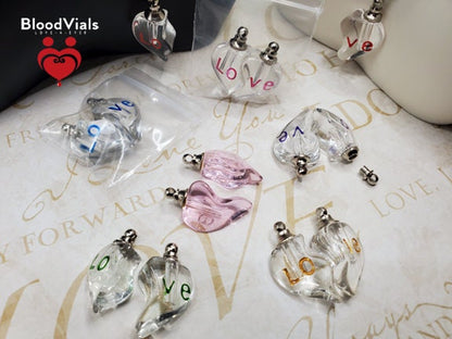 2 Glass Half-Heart BloodVials Pendant Kit Necklaces with 18" Black Cords (BloodBond)