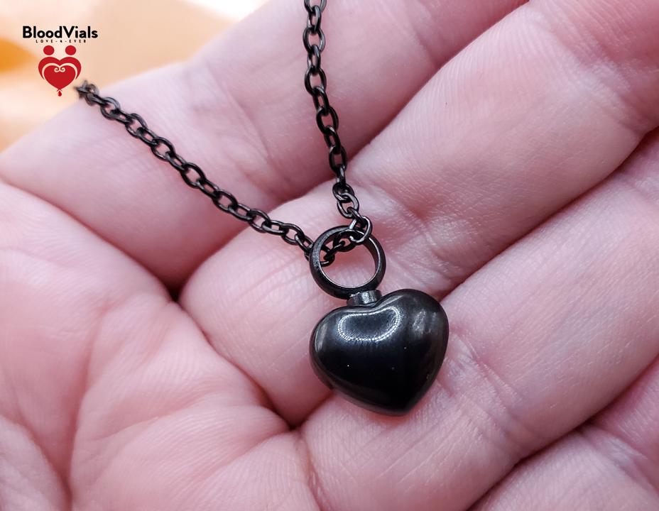 1 Dainty Black Heart BloodVial Pendant Kit Necklace with 21.5" Chain (BloodBond)