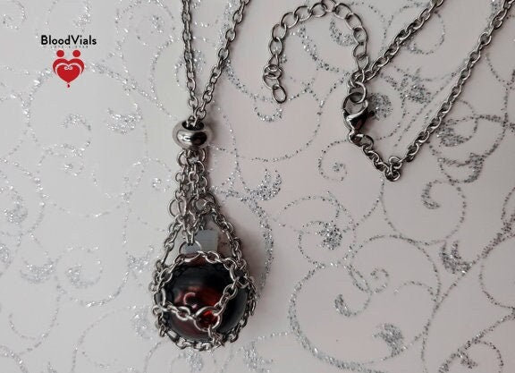 1 Net BloodVial Necklace Kit with 20.5" - 22.5" Adjustable Silvertone Chain (BloodBond)