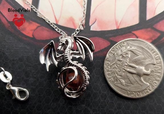 1 Sterling Dragon BloodVial Pendant Kit Necklace with 18" Solid .925 Silver Link Chain (BloodBond)
