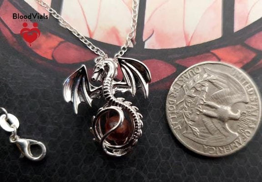 1 Sterling Dragon BloodVial Pendant Kit Necklace with 18" Solid .925 Silver Link Chain (BloodBond)