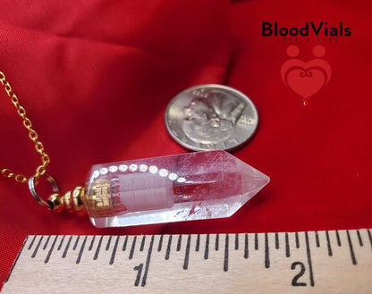 Quartz Hexagon BoodVial Kit Natural Crystal with Metal Goldtone Screw Lid and 18" Link Chain (BloodBond)